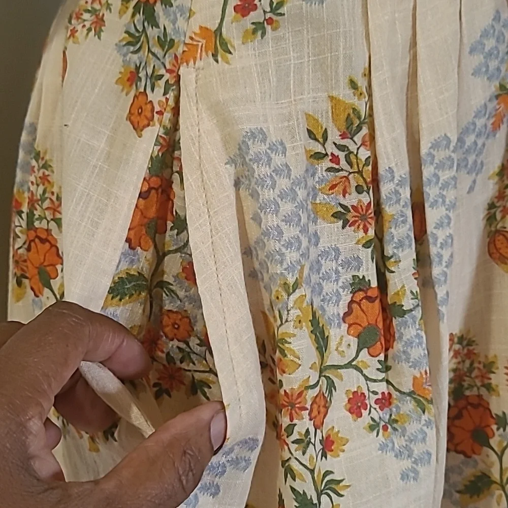 Agua Bendita Menta Sunbaze by Antropologie Floral Beige Mini Dress Pleated - Picture 7 of 10